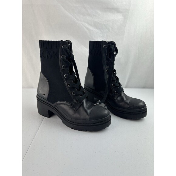Michael Michael Kors Black Leather Lace Up BREA BOOTIE Boots Size 9 - Picture 1 of 16